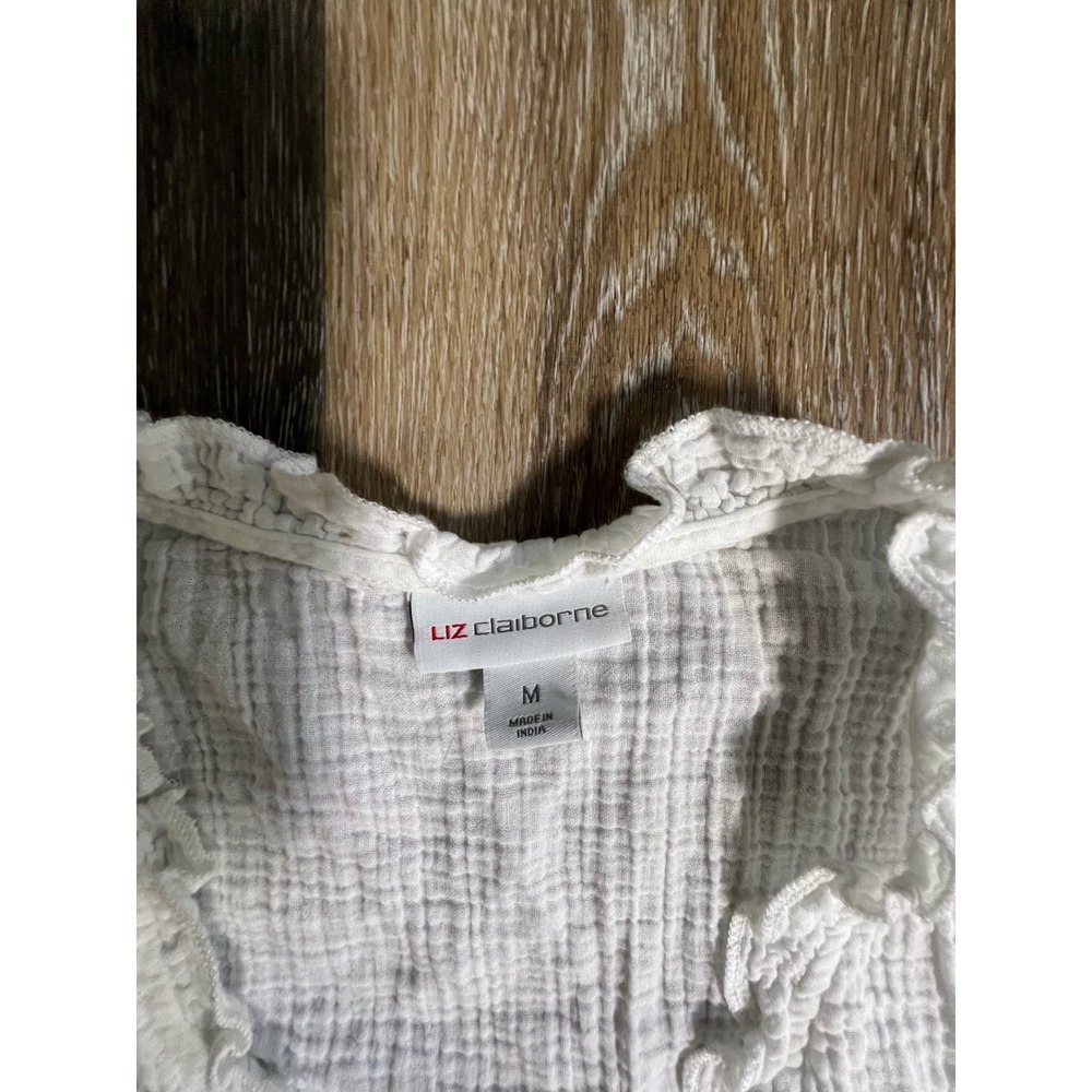 Gap Sleeveless Ruffle Top Womens L White Excellent Gauze V-Neck Cotton Blouse - Picture 4 of 5